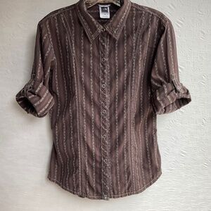 The North Face Women’s Button (Snap) Up Shirt 3/4 Sleeve w/ Roll Tabs Brown Sz M